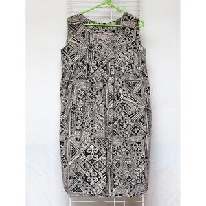 Beige and black  Batik cotton sleeveless dress - Size M